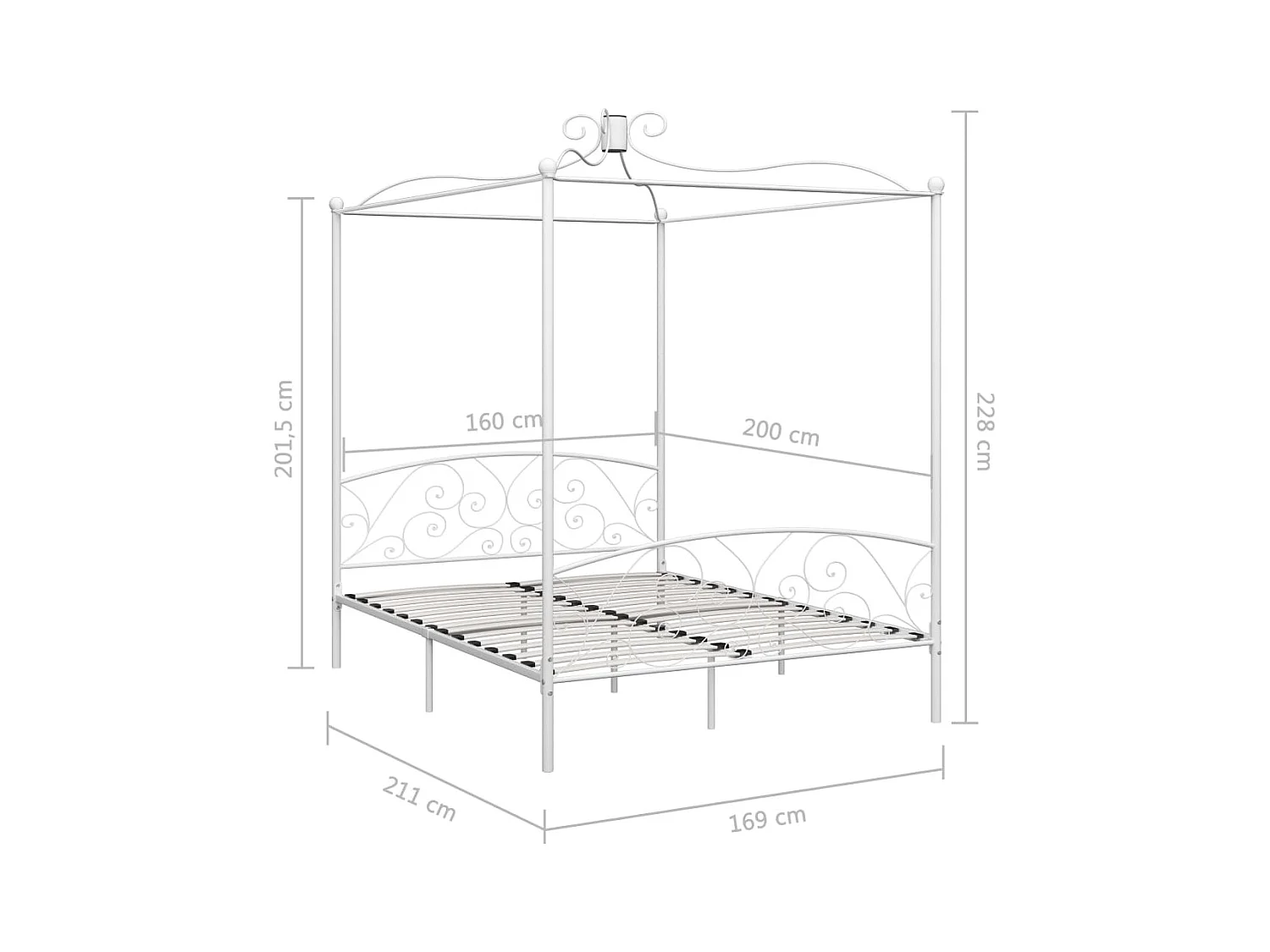Struttura letto a baldacchino bianco 160x200 cm in metallo
