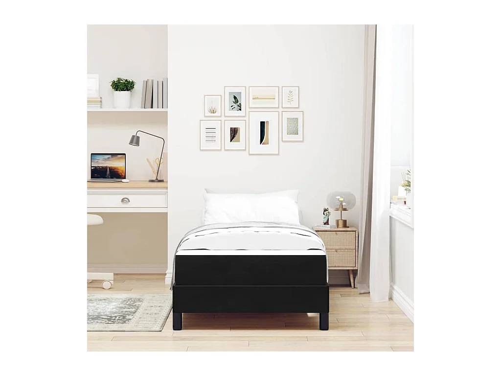 Letto a molle con materasso Nero 100 x 200 cm Velluto