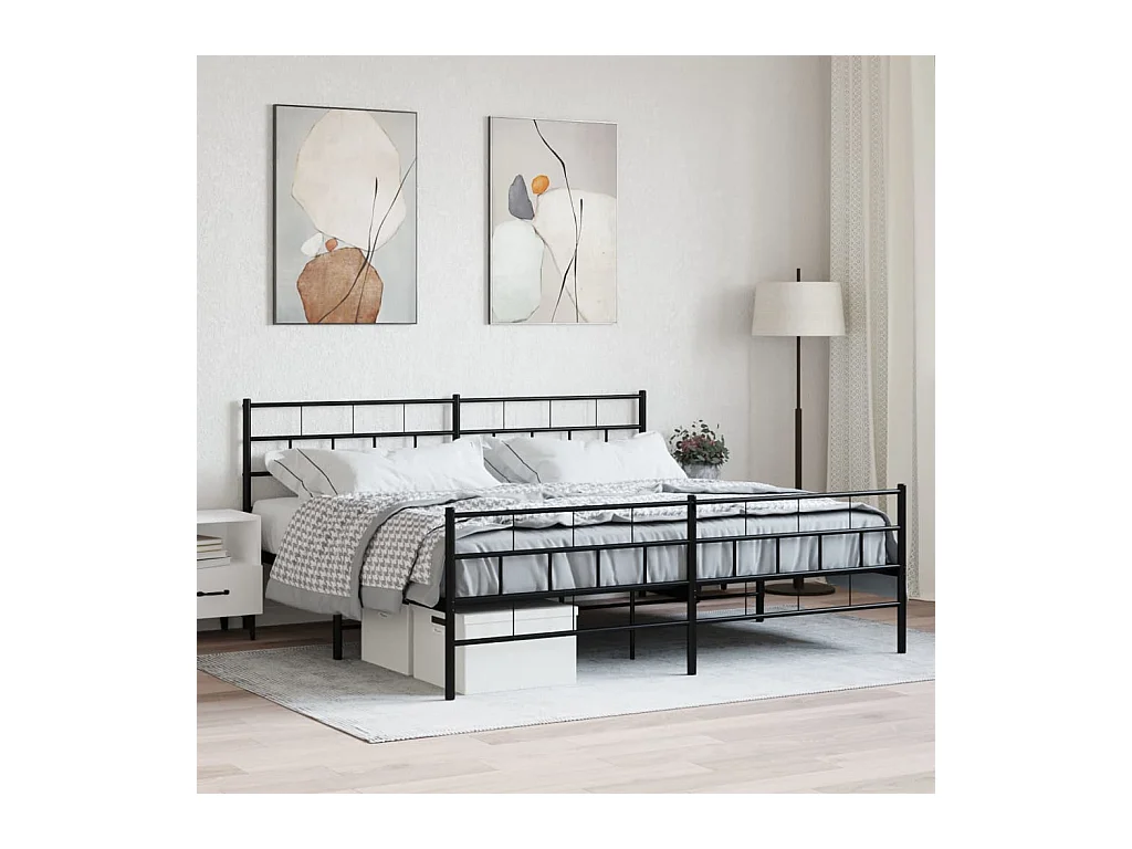 Cadre de lit métal sans matelas avec pied de lit noir 200x200cm