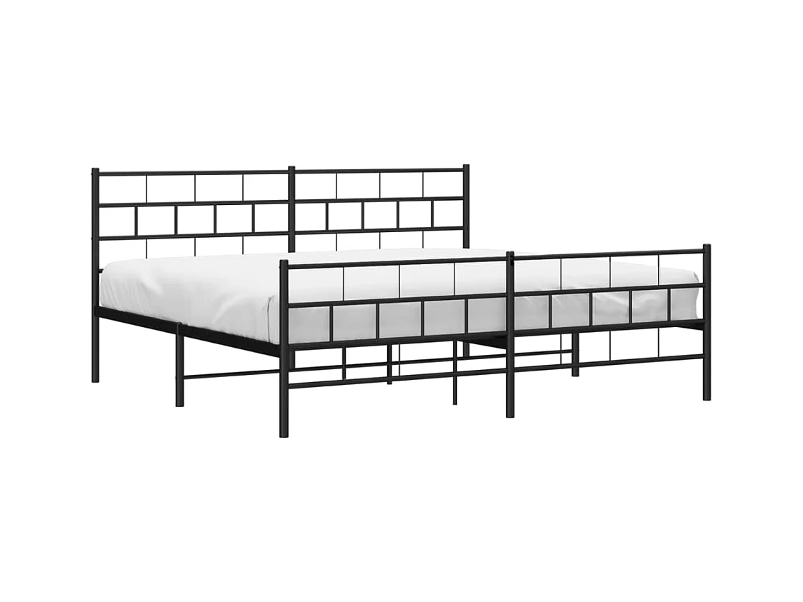 Cadre de lit métal sans matelas avec pied de lit noir 200x200cm
