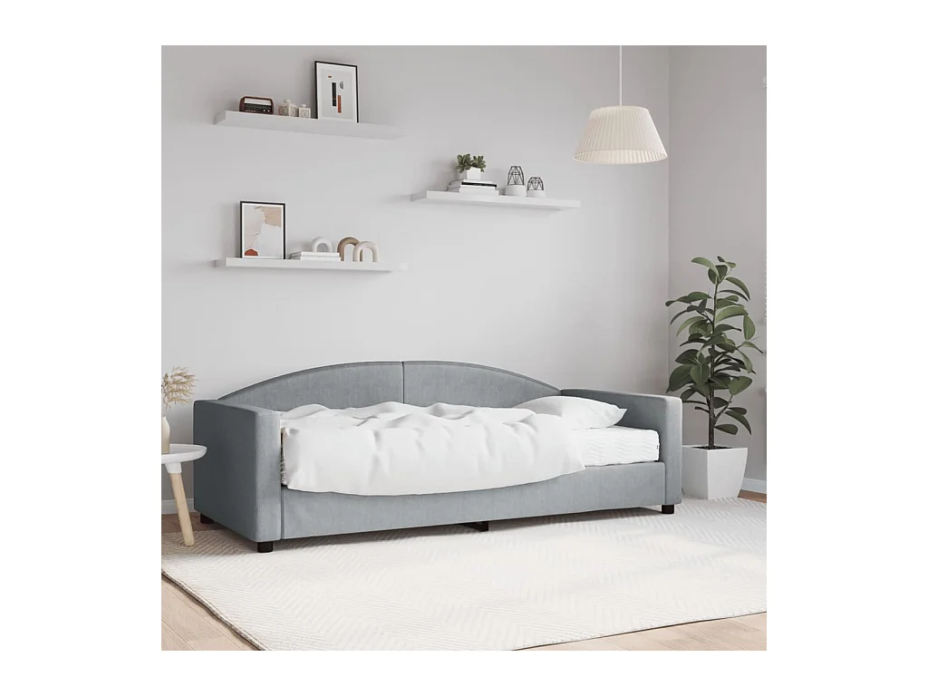 Lit de jour avec matelas gris clair 90x190 cm tissu
