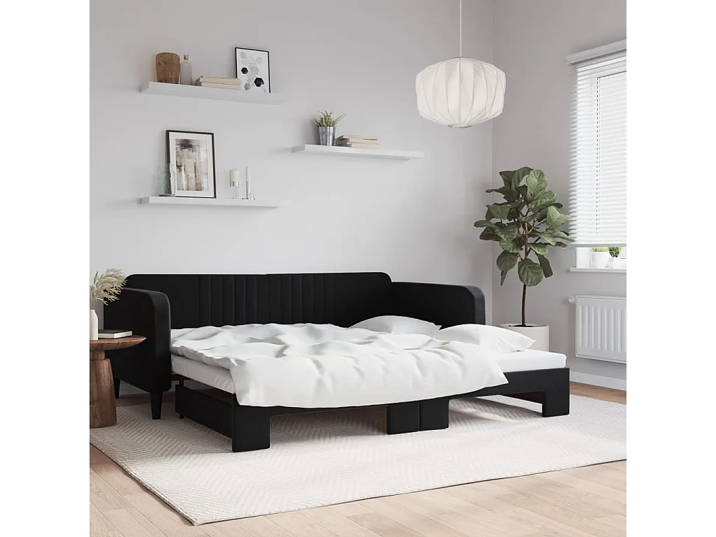 Divano letto con letto estraibile senza materasso nero 100x200 cm