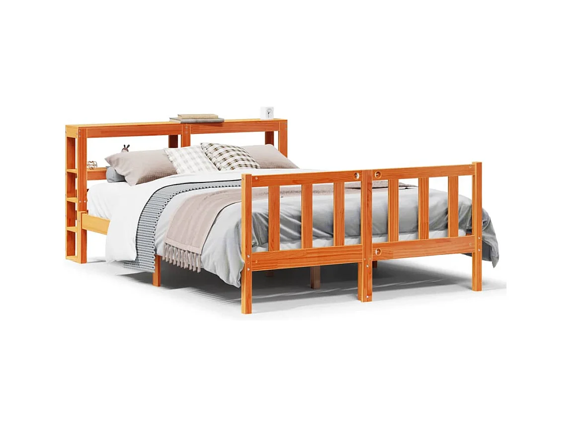 Bedframe en hoofdbord zonder matras bruin gewaxt 120x190 cm