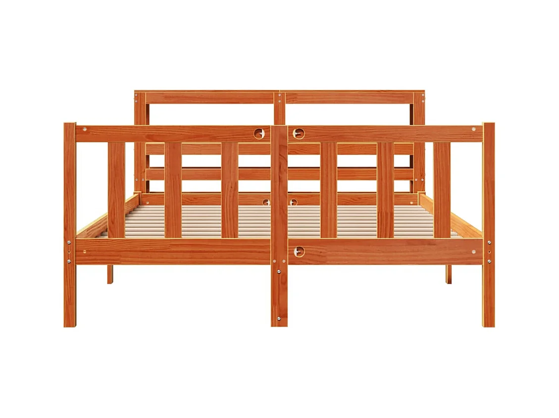 Bedframe en hoofdbord zonder matras bruin gewaxt 120x190 cm