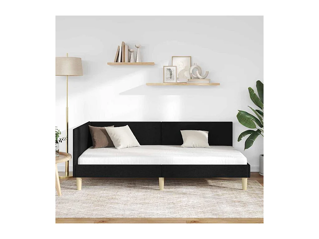 Zwart hoekbedframe 80 x 200 cm Stof en gereconstrueerd hout