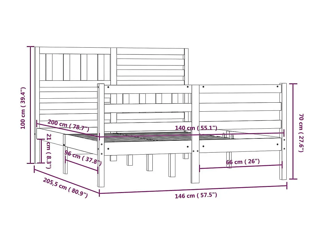 Estructura de cama sin colchón de madera maciza blanca 140x200 cm