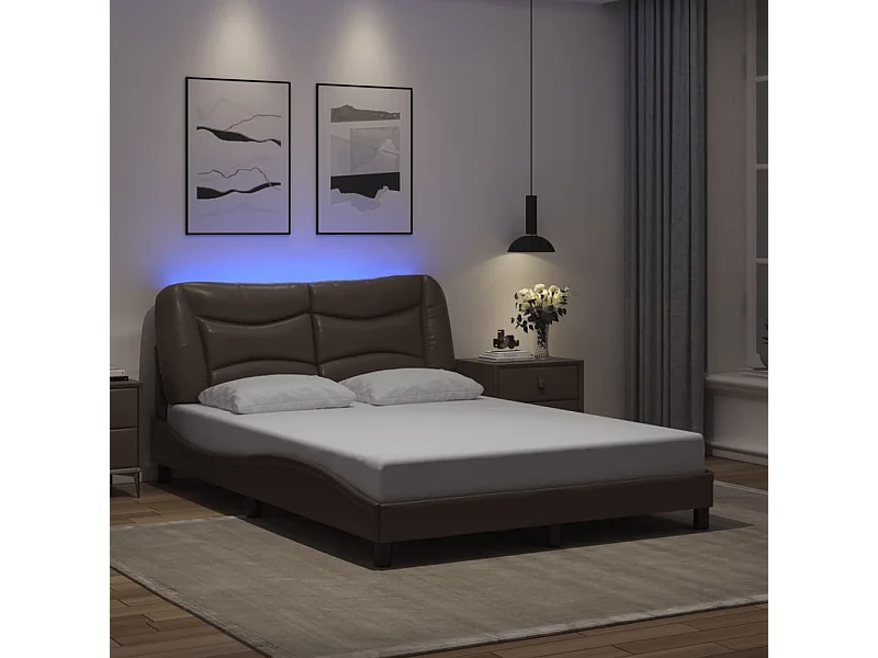 Bedframe met LED zonder matras bruin 140x200 cm