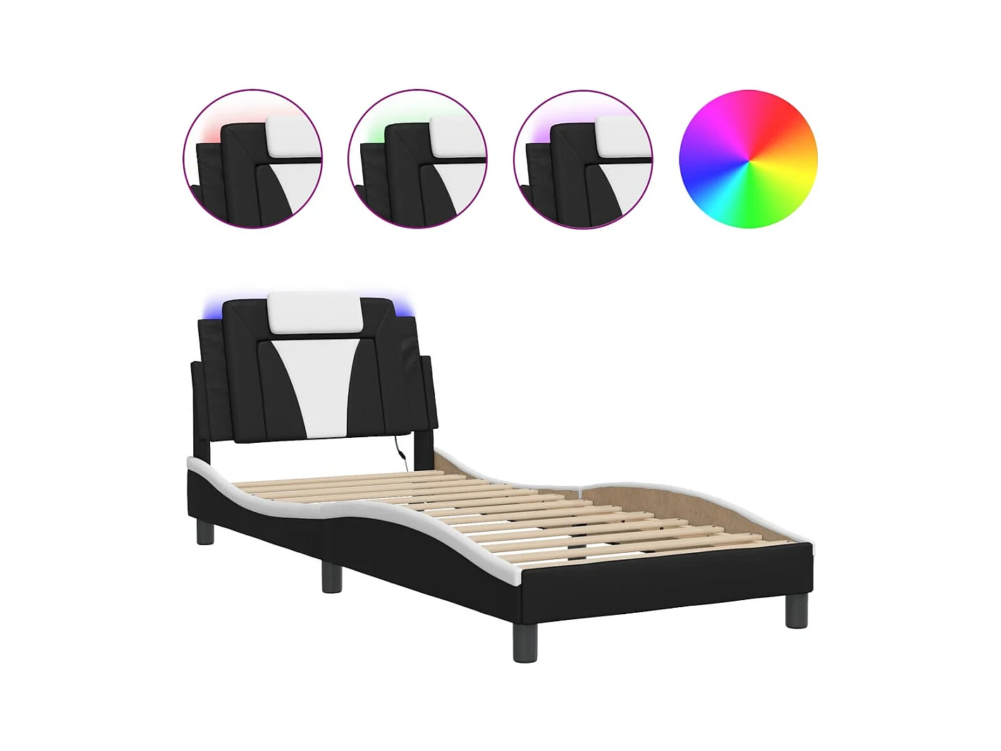 Struttura letto con LED senza materasso bianco e nero 90x200 cm