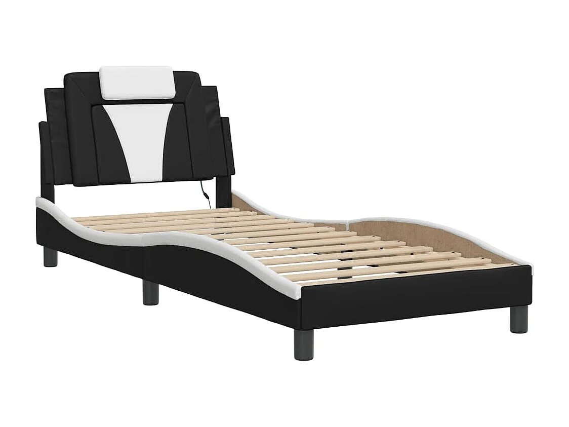 Estructura de cama con LED sin colchón blanco y negro 90x200 cm