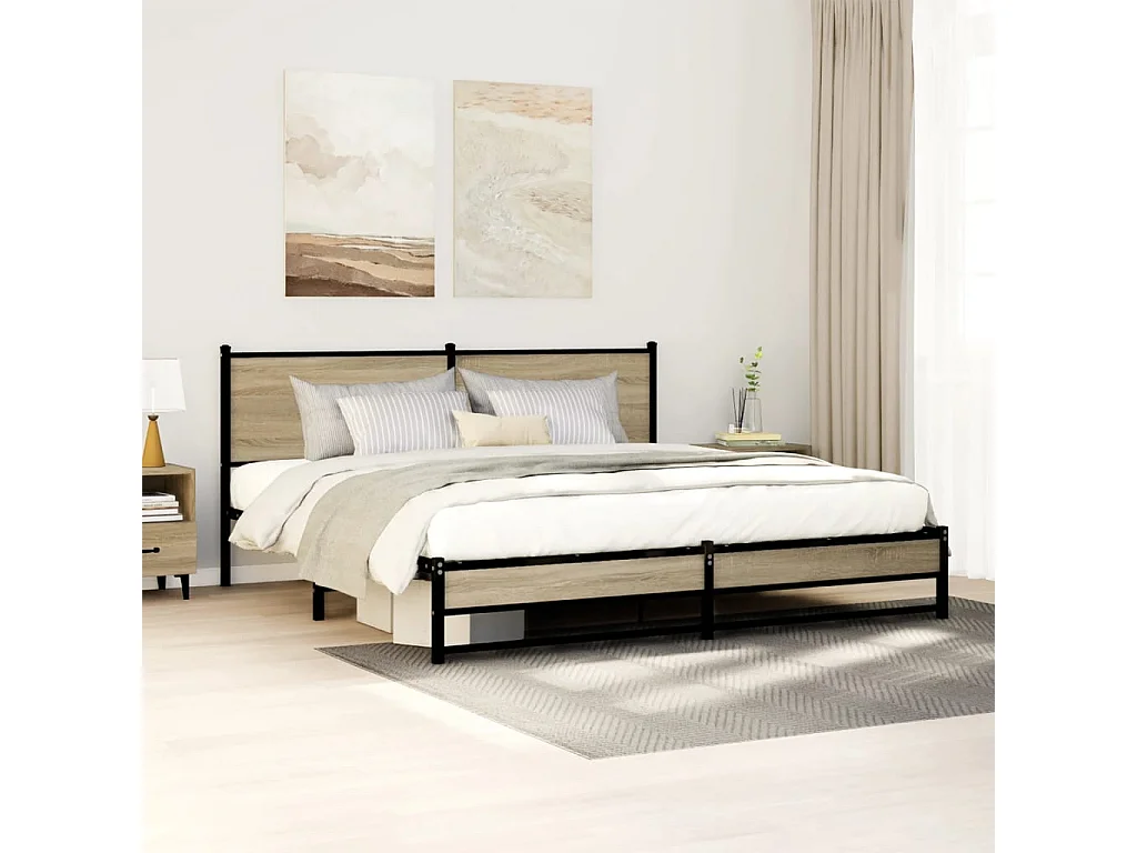 Estructura de cama de metal sin colchón roble Sonoma 180x200 cm