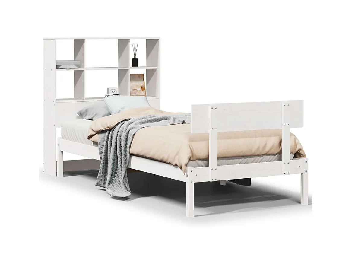 Letto libreria bianco senza materasso 90x200cm in legno massello di pino