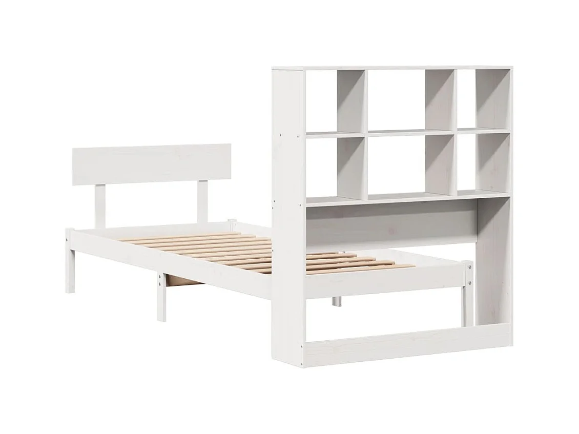 Letto libreria bianco senza materasso 90x200cm in legno massello di pino