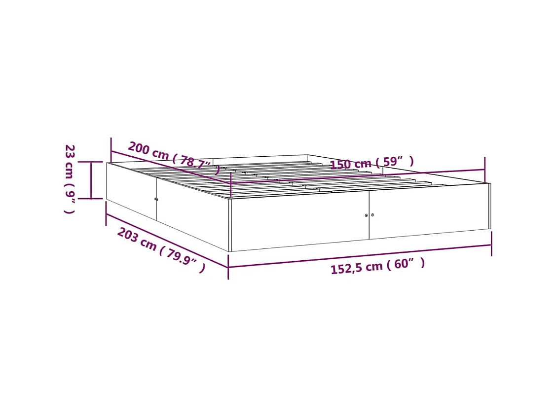Struttura letto senza materasso in legno massello bianco 150x200 cm