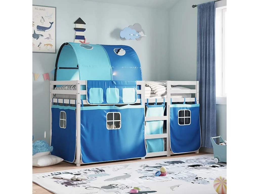 Letto a castello senza materasso blu 80x200 cm in legno massello di pino