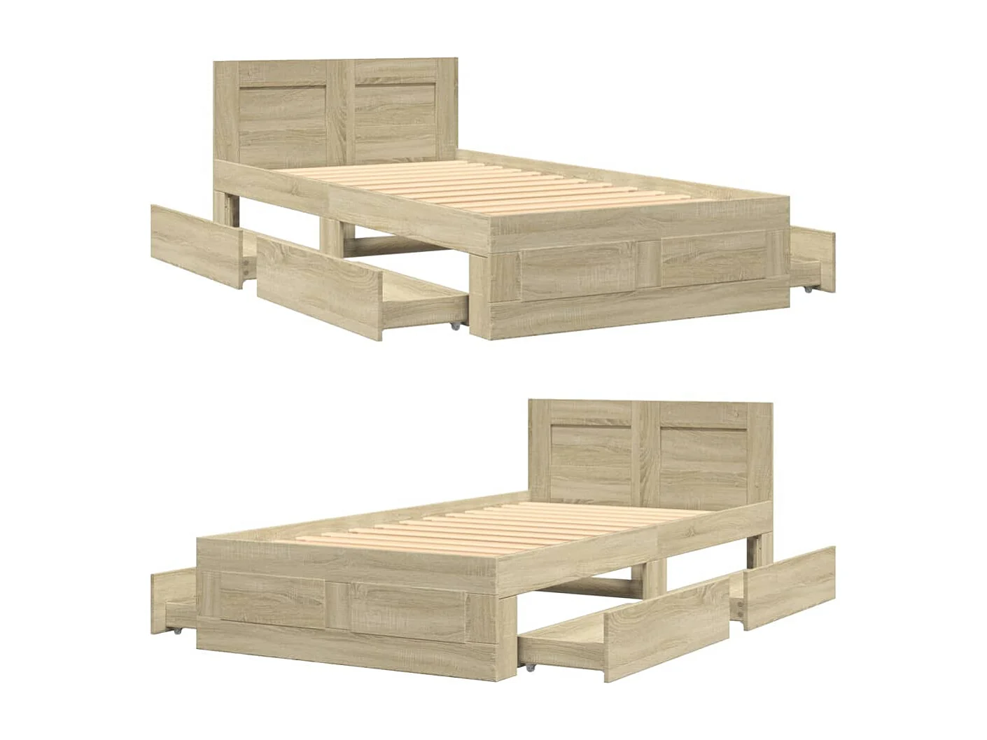 Struttura letto e testiera senza materasso Sonoma rovere 100x200cm