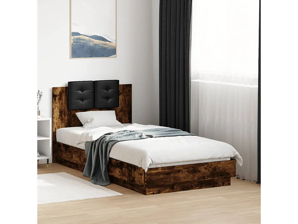 Estructura de cama sin colchón roble ahumado 90x190 cm