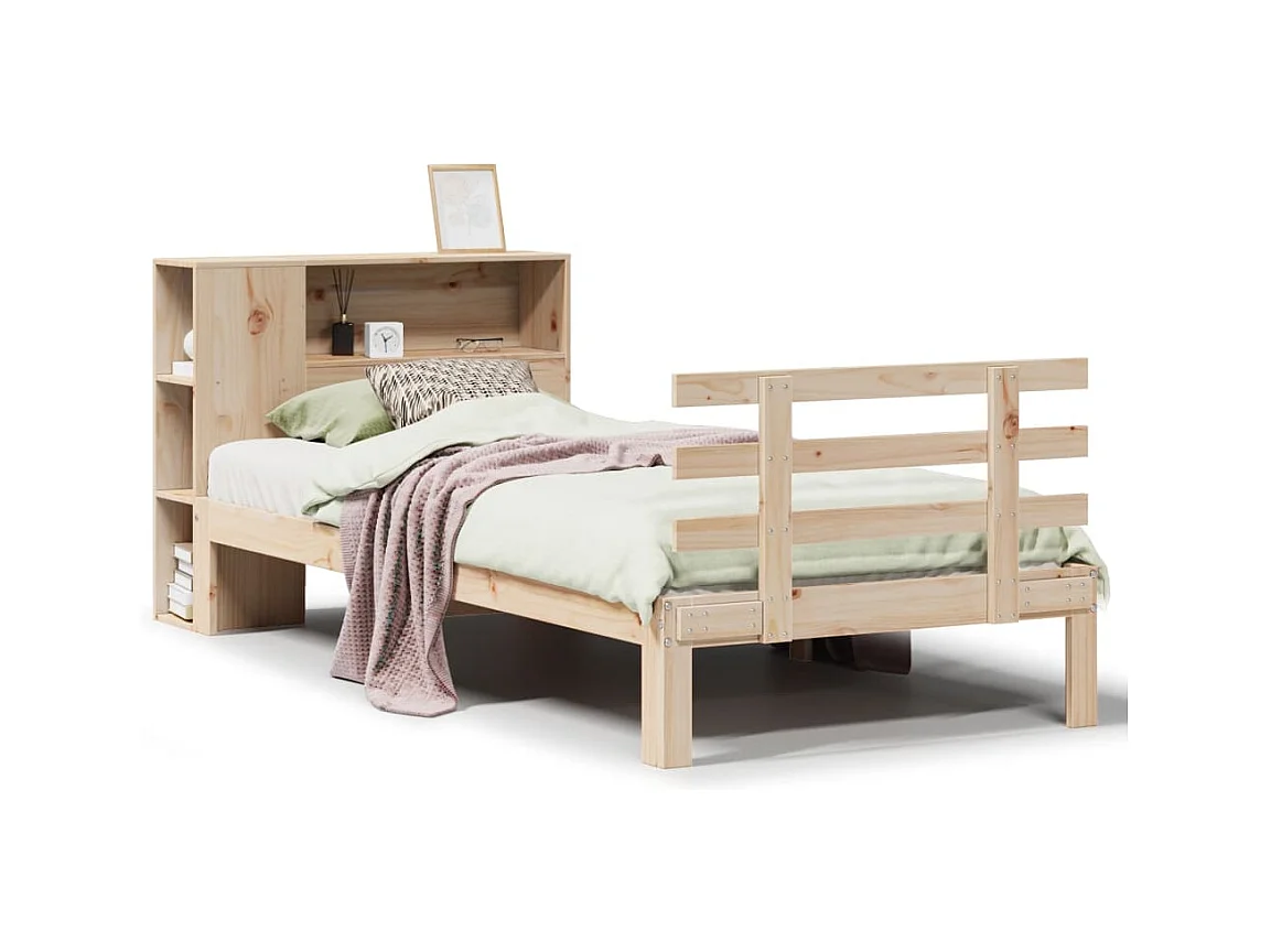 Lit bibliothèque sans matelas 75x190 cm bois de pin massif