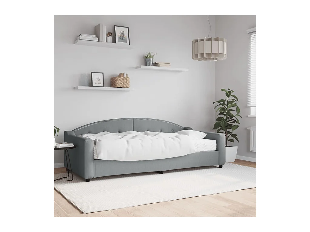 Lit de jour avec matelas gris clair 90x200 cm tissu