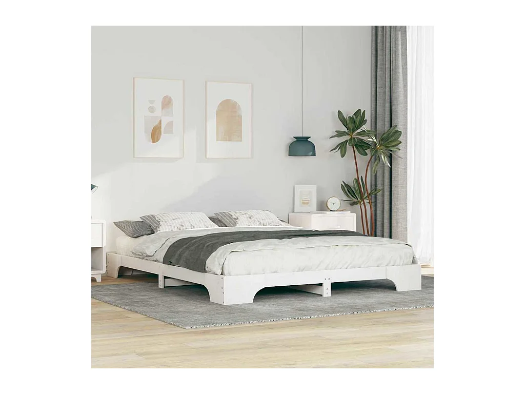 Cadre de lit surélevé Blanc 160 x 220 cm Bois massif en pin