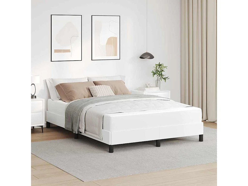 Lit avec matelas Blanc pur 140 x 200 cm Faux cuir