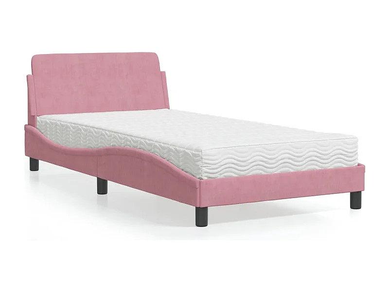 Cama con colchón rosa de terciopelo 100x200 cm