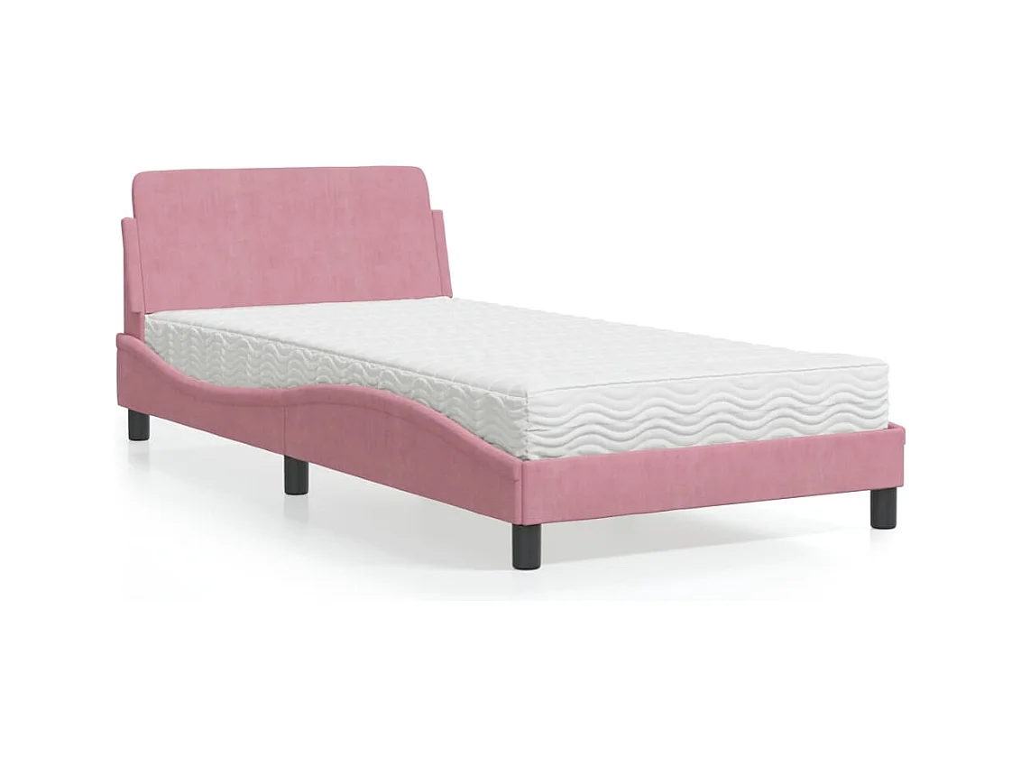Cama con colchón rosa de terciopelo 100x200 cm
