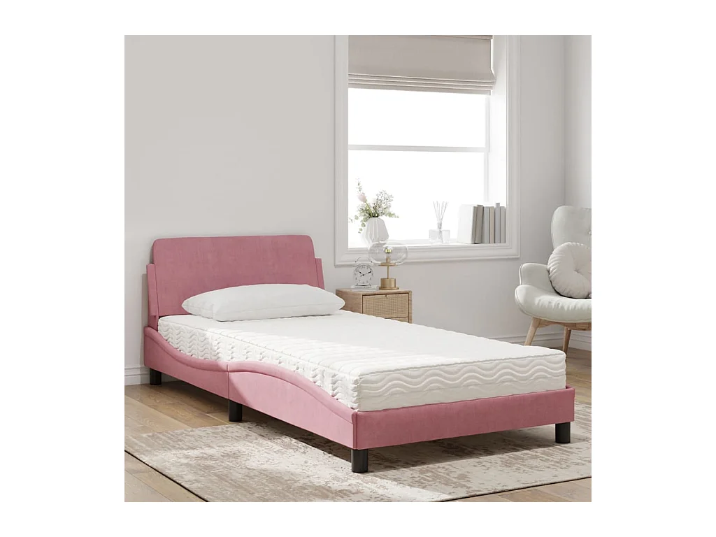 Cama con colchón rosa de terciopelo 100x200 cm