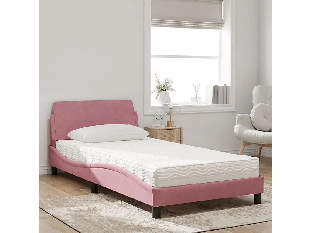 Lit avec matelas rose 100x200 cm velours