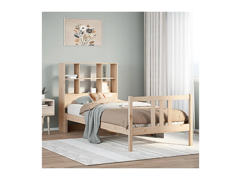 Letto a libreria senza materasso 90x190 cm in legno massello di pino