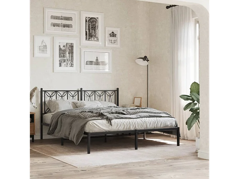 Metalen bedframe zonder matras en zwart hoofdbord 160x200 cm