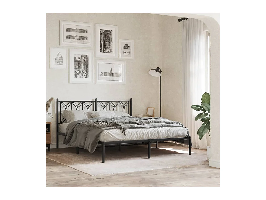 Cadre de lit métal sans matelas et tête de lit noir 160x200 cm