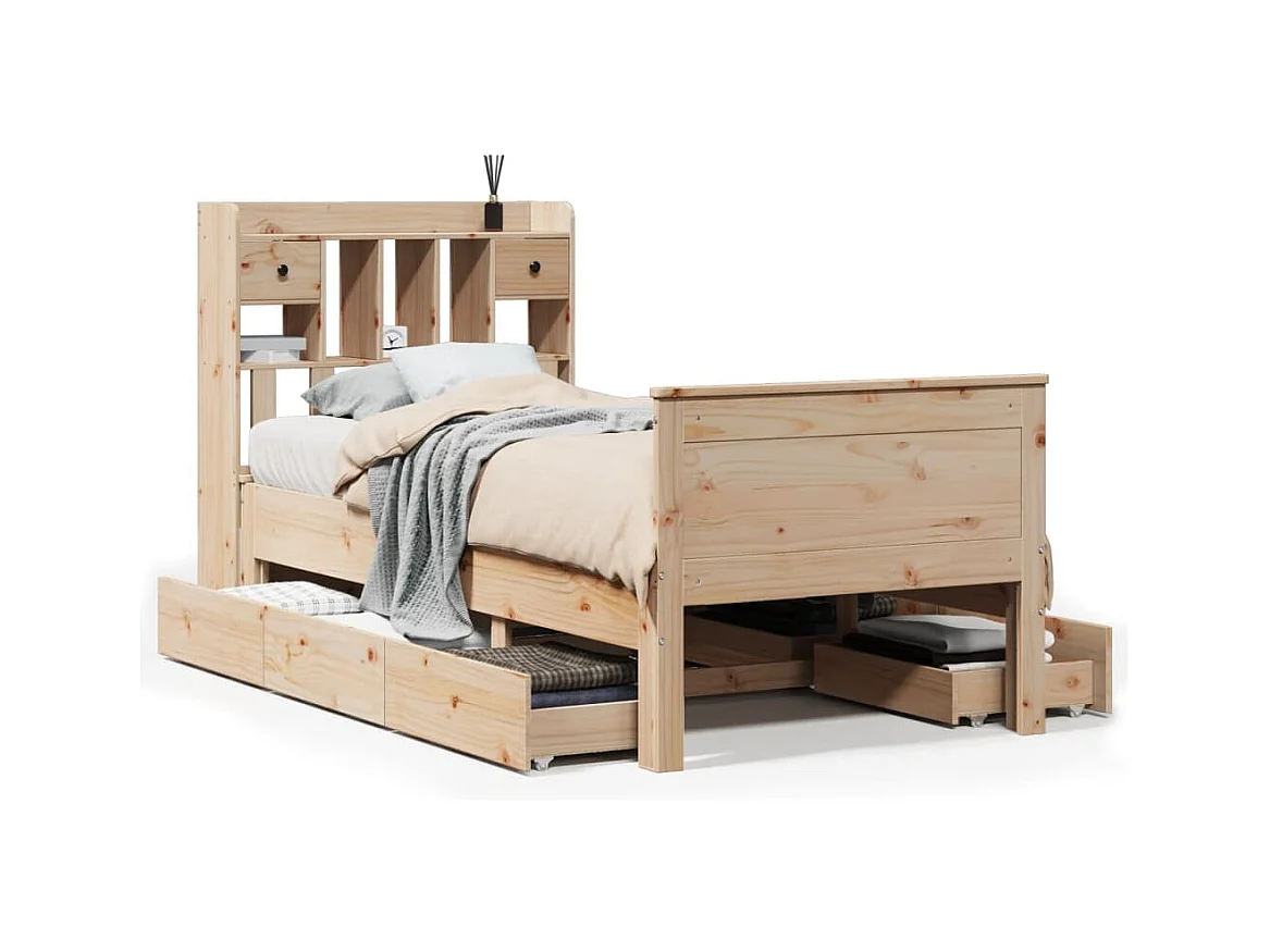 Lit bibliothèque sans matelas 90x200 cm bois de pin massif