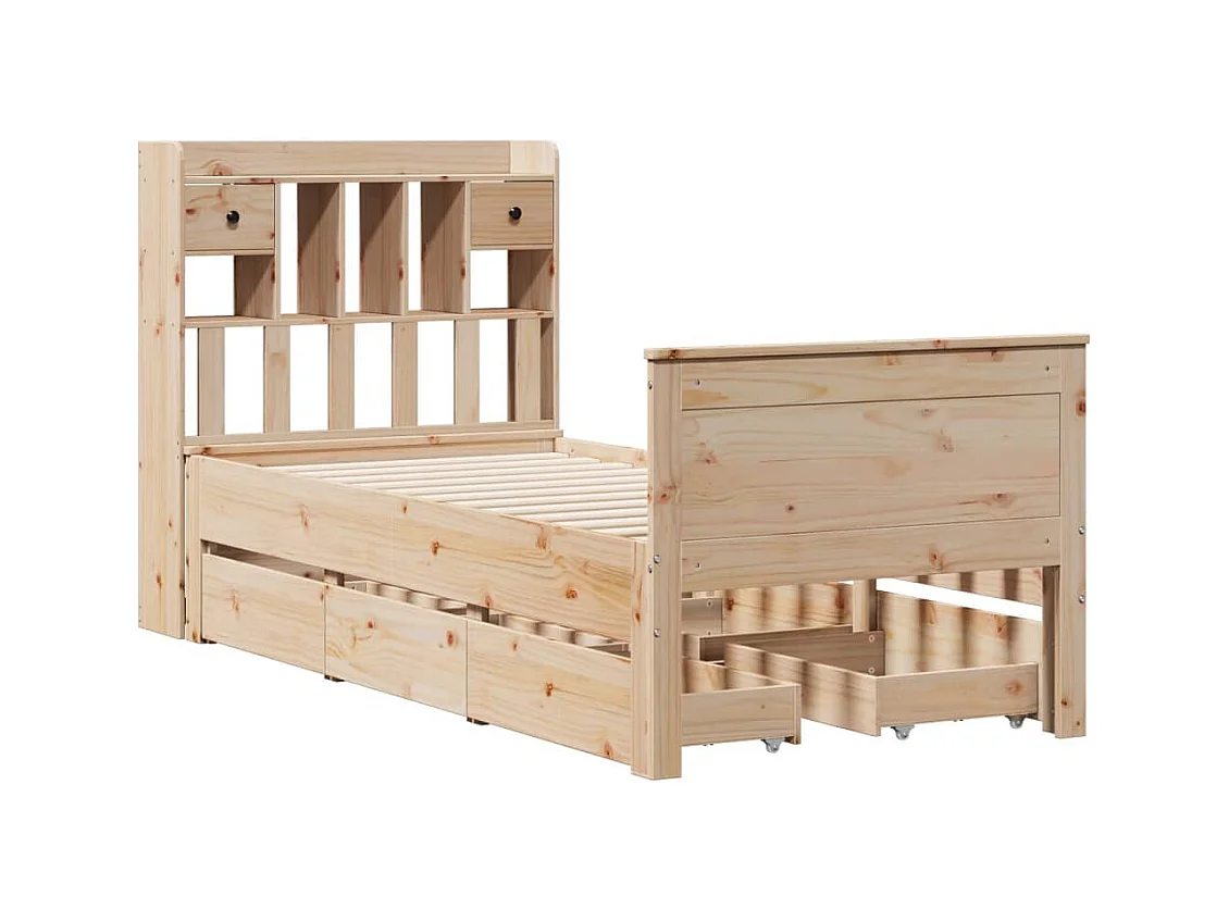 Lit bibliothèque sans matelas 90x200 cm bois de pin massif