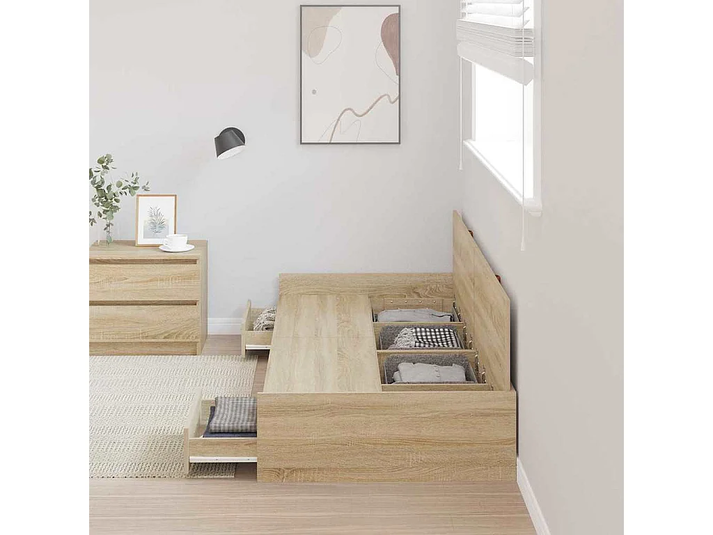 Cadre de lit avec rangement avec tête de lit Chêne Sonoma 80 x 200 cm