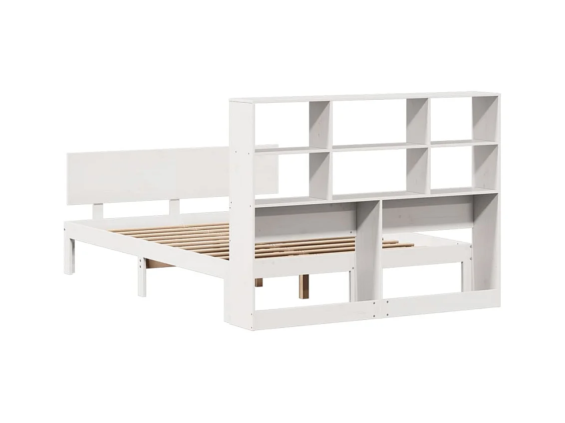 Cama librería blanca sin colchón 140x200 cm madera maciza de pino