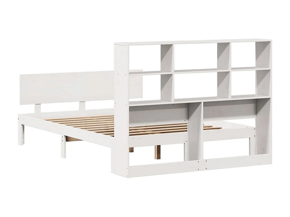 Letto libreria bianco senza materasso 140x200 cm in legno massello di pino