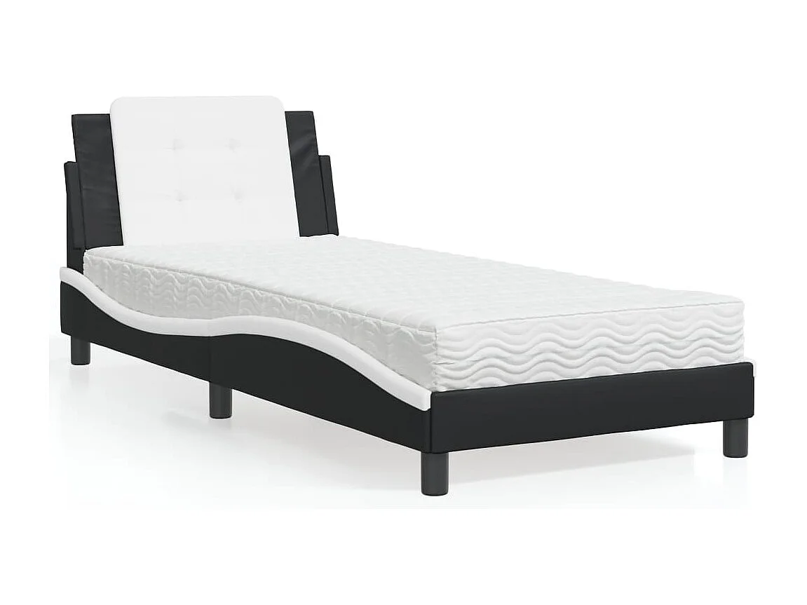 Letto con materasso bianco e nero 100x200 cm in similpelle