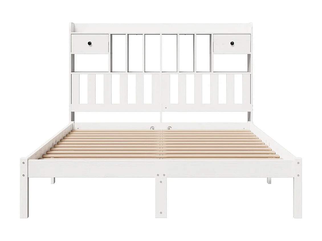 Letto libreria bianco senza materasso 140x200 cm in legno massello di pino