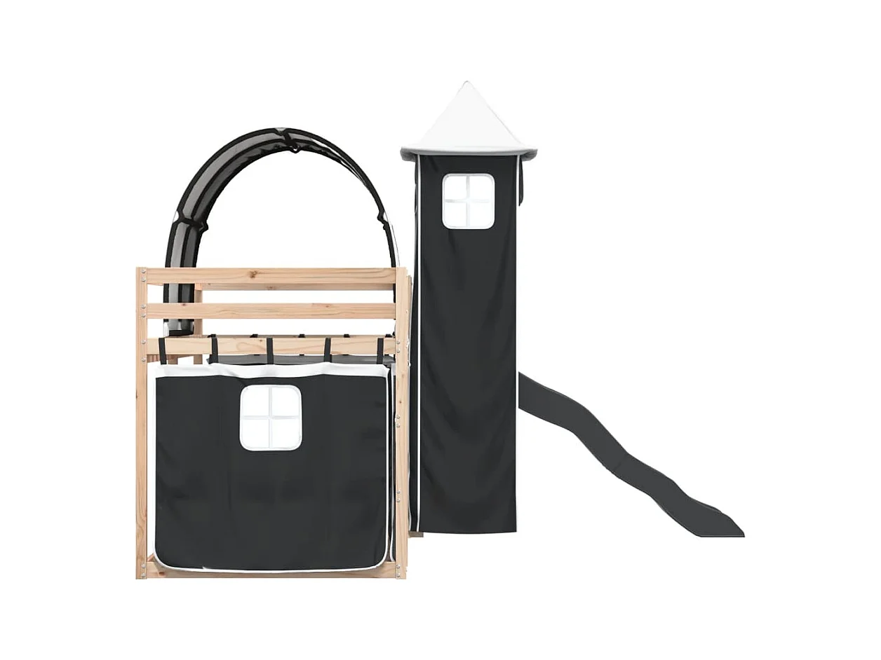 Letto a castello senza materasso con scivolo bianco nero 90x190 cm