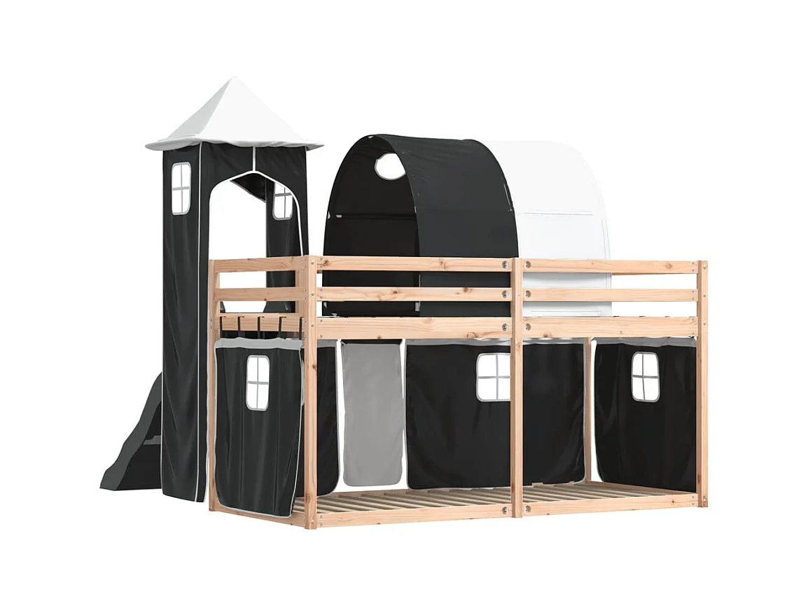 Letto a castello senza materasso con scivolo bianco nero 90x190 cm