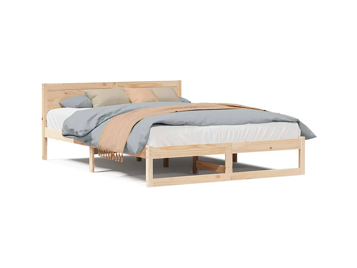 Estructura de cama marrón 150 x 200 cm madera maciza de pino
