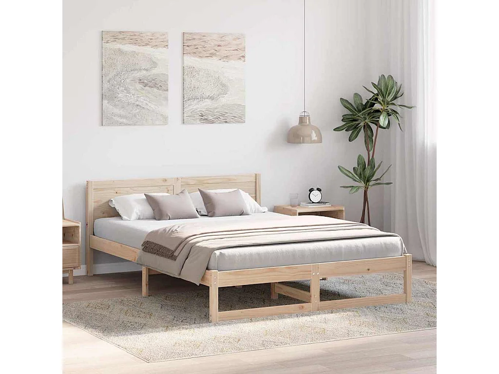 Cadre de lit Marron 150 x 200 cm Bois de pin massif