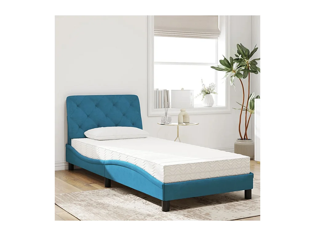 Letto con materasso in velluto blu 80x200 cm