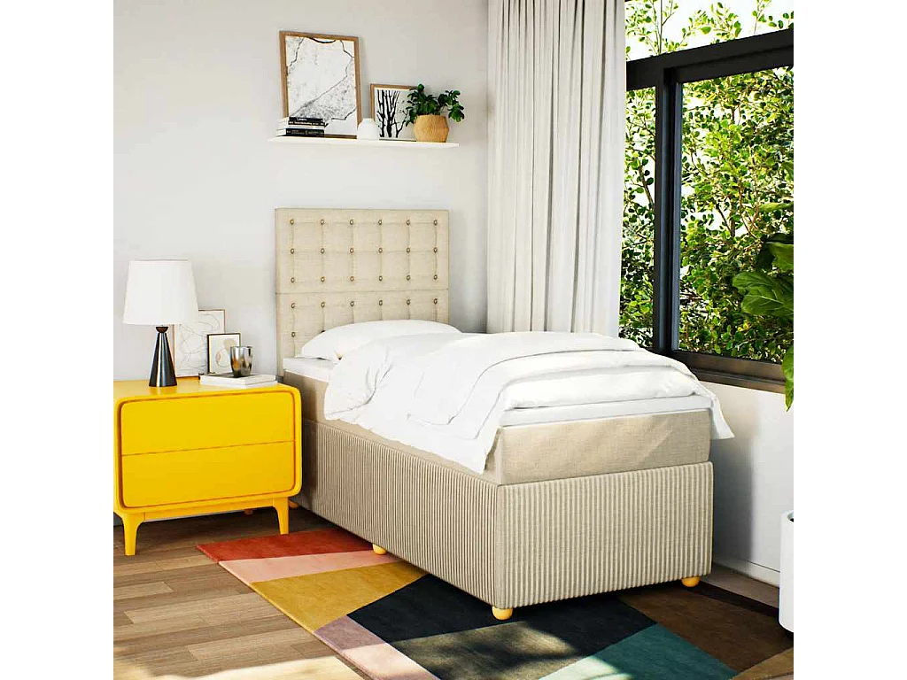 Lattenbodem met matras Crème 90x200 cm Stof