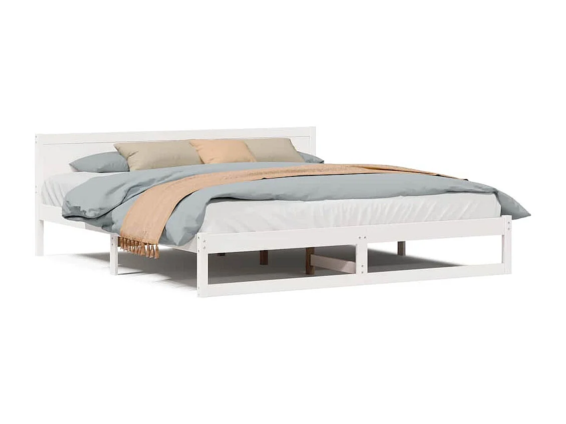 Struttura letto bianca 200 x 200 cm in legno massello di pino