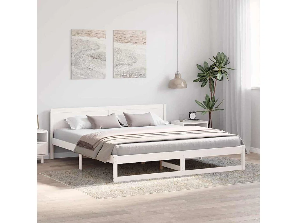 Struttura letto bianca 200 x 200 cm in legno massello di pino