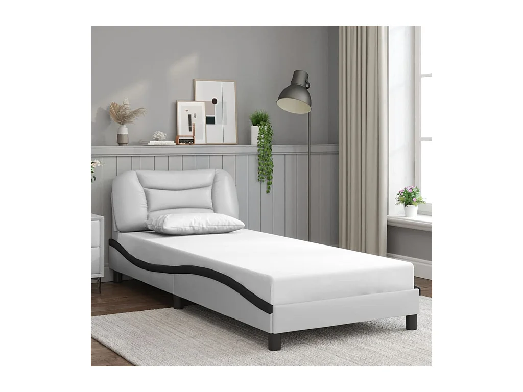 Estructura de cama sin colchón blanca y negra 90x200 cm polipiel