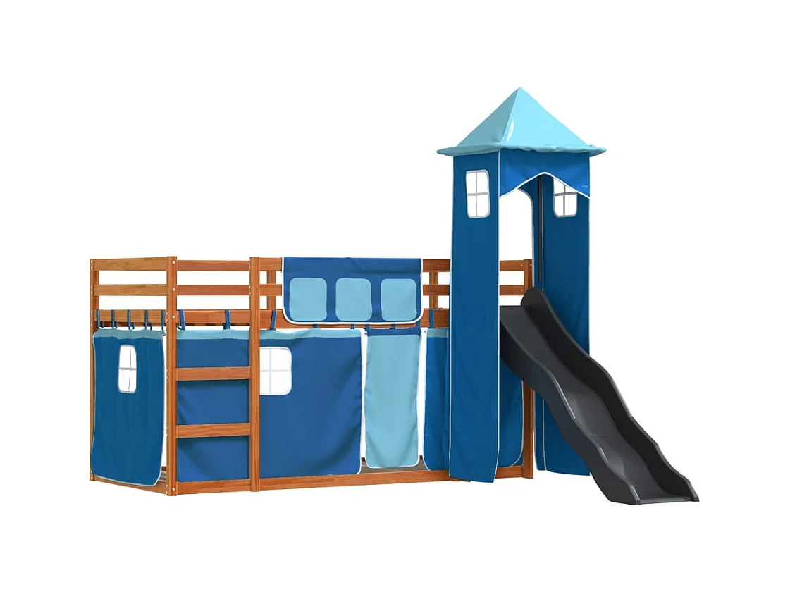 Letto a castello senza materasso con scivolo e tende 90x200 cm