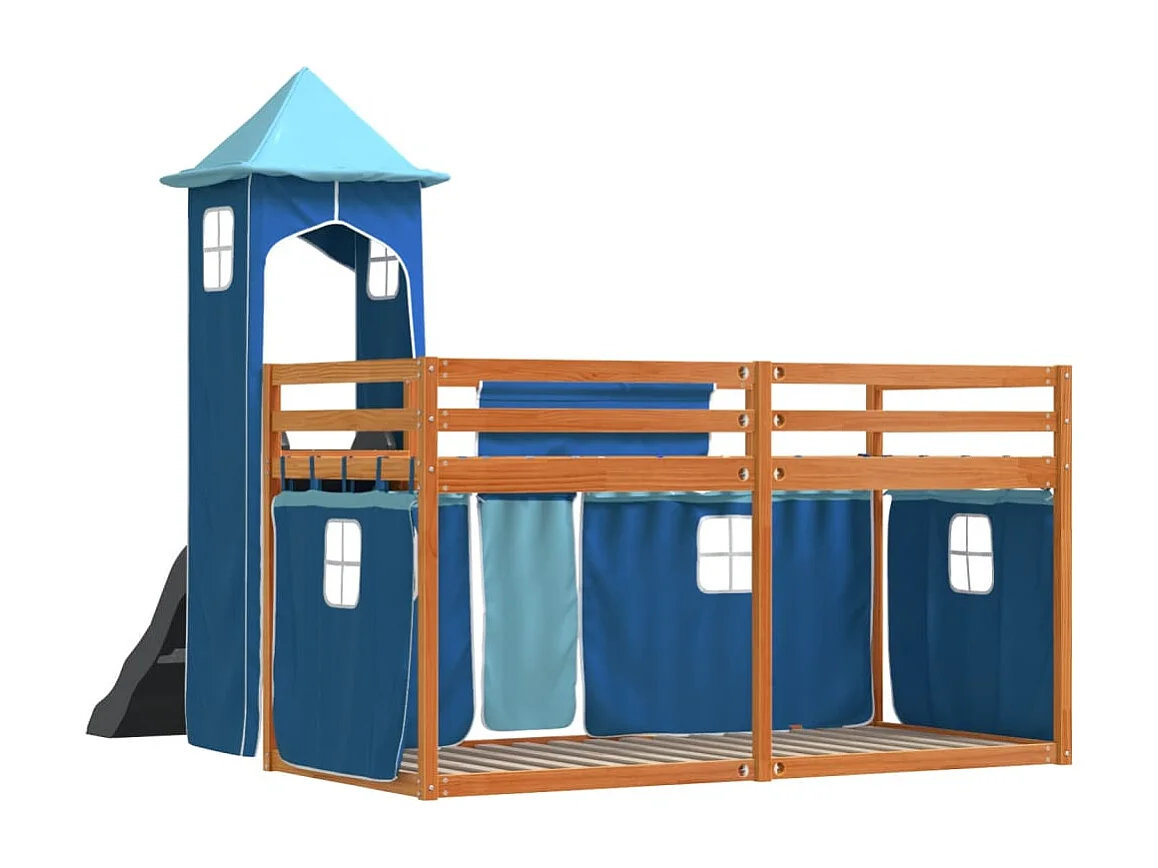 Letto a castello senza materasso con scivolo e tende 90x200 cm