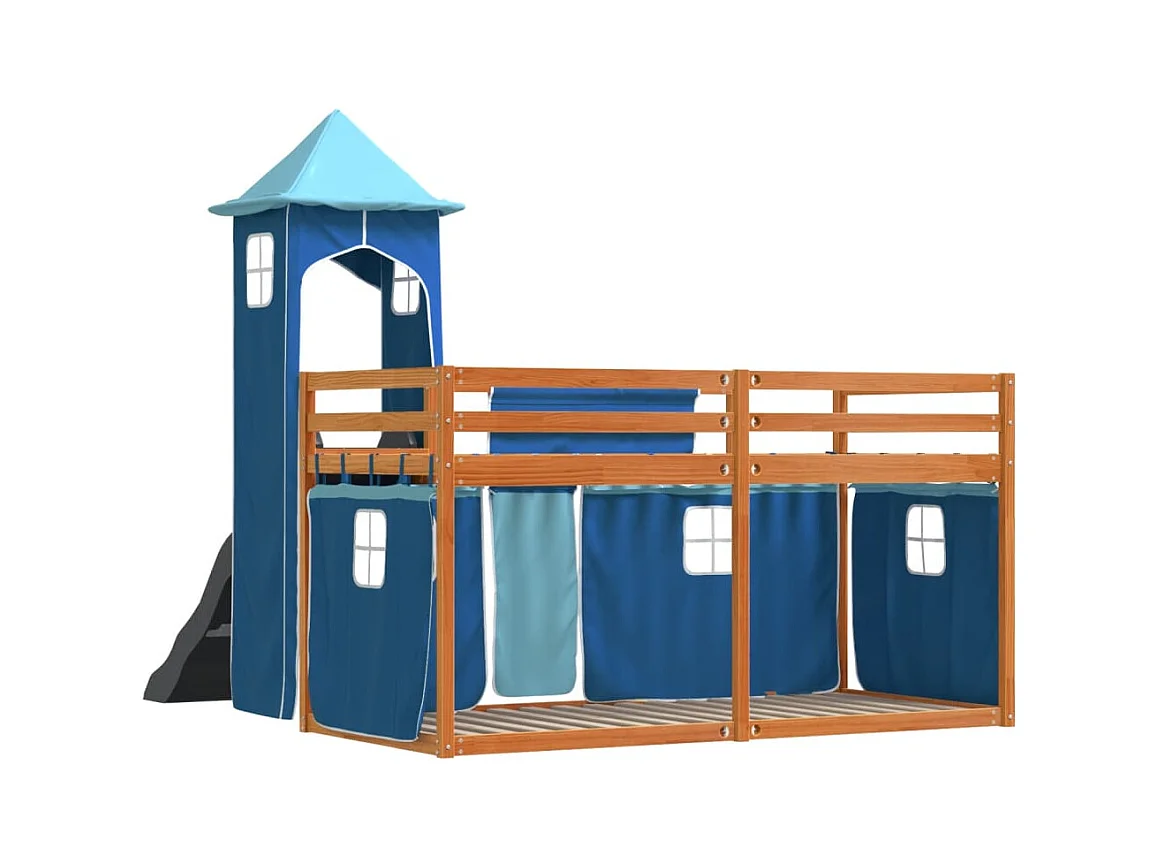 Stapelbed zonder matras met glijbaan en gordijnen 90x200 cm